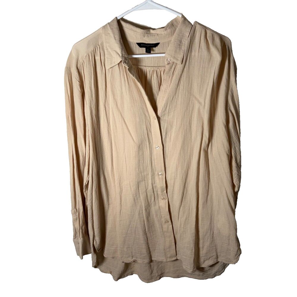 Banana Republic Shirt Women's Large Beige Button Up Long Sleeve Top Casual